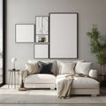 Contemporary Interior with White Sofa and Vertical Frame Mockup
