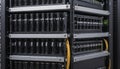 Contemporary Internet content hosting platform with rack housing for server data storage Royalty Free Stock Photo