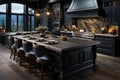 Contemporary kitchen with dark wood cabinetry for a bold and striking aesthetic Royalty Free Stock Photo