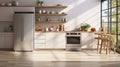 Contemporary Kitchen Elegance. A Bright Morning Filled with Sunlight and Greenery. Generative AI