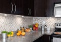 Contemporary kitchen with food ingredients on countertop Royalty Free Stock Photo