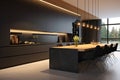 Contemporary kitchen interior showcasing a sleek black color scheme Royalty Free Stock Photo
