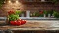 Contemporary kitchen with marble countertop, fresh produce on table, promoting healthy lifestyle