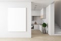 Contemporary kitchen studio interor and blank white poster on wall