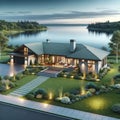 Contemporary Lakehouse Rancher New Executive Home Exterior Estate Designer Mansion House Under Construction AI Generated