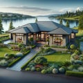 Contemporary Lakehouse Upscale New Executive Home Exterior Estate Designer Mansion House Under Construction AI Generated