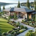 Contemporary Lakehouse Upscale New Executive Home Exterior Estate Designer Mansion House Under Construction AI Generated