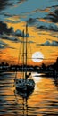 Contemporary Landscape: Vector Portrait Of J 30 Sailing At Sunset