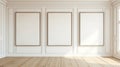 Contemporary Landscapes: Three Large Wooden Frames In An Empty White Room