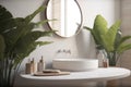 white interior tropical clean leaf sink product home bathroom design green. Generative AI.