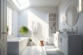 Contemporary light white bathroom with furniture. Ai generative