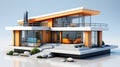 Contemporary Living Redefined: a Modern Glass and Concrete House Concept Illustration, Generative AI