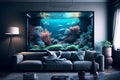 Contemporary living room with aquarium. Real estate. Real estate agent. Interior decorator.