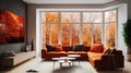 Autumn Harmony, A Contemporary Living Room Immersed in Nature\'s Warmth, Generative AI