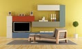 Contemporary Living room with colorful wall unit Royalty Free Stock Photo