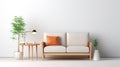 Minimalist Japanese-inspired White Sofa With Table And Plant