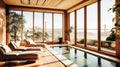 Contemporary Living Room with Indoor Pool and Golden Bridge View
