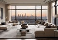 Contemporary Living Room with Large Windows Overloaded with Beauty: High Detailed City View Photography