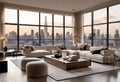 Contemporary Living Room with Large Windows Overloaded with Beauty: High Detailed City View Photography