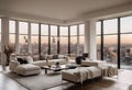 Contemporary Living Room with Large Windows Overloaded with Beauty: High Detailed City View Photography