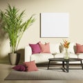 Contemporary living room with mock up poster