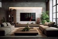 Contemporary Living Room OLED TV Takes Center Stage. AI