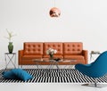 Contemporary living room with orange leather sofa Royalty Free Stock Photo