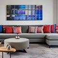 5 A contemporary living room with a sectional sofa, colorful pillows, and a gallery wall1, Generative AI Royalty Free Stock Photo