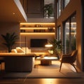 Contemporary living space modern home interior with ample bright lighting Royalty Free Stock Photo