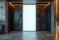 Modern elevator doors in a sleek, minimalist lobby with ambient lighting Royalty Free Stock Photo