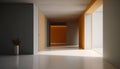 Contemporary lobby interior, empty hotel corridor, orange and gray wall, Generative AI Royalty Free Stock Photo