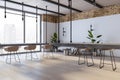 Contemporary loft brick kitchen interior.