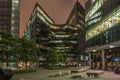 Contemporary London office buildings at night