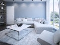Contemporary lounge with blue walls Royalty Free Stock Photo