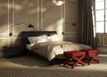 Contemporary luxury bedroom with red stools Royalty Free Stock Photo