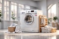 Contemporary luxury laundry in a brand new apartment in white. Royalty Free Stock Photo