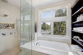 Luxury bathroom interior with large walk-in shower Royalty Free Stock Photo