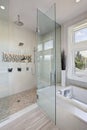Luxury bathroom interior with large walk-in shower Royalty Free Stock Photo