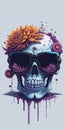 A modern artwork with a scary skull andÂ intricate bone details, surrounded by colorful flora.