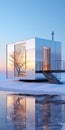 Contemporary Metallurgy: Futuristic Glam Small House On Snowy Lake Royalty Free Stock Photo