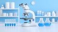 A contemporary microscope sits on a lab table in a bright, sterile environment, highlighting scientific research and