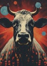 Contemporary minimal collage art. Sketch cosmic cow in creative space. Royalty Free Stock Photo