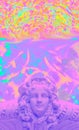 Contemporary minimal collage wallpaper. Antique statue in digital chaos space. Back in 80, 90s party. Retro Zine and vapor wave