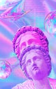 Contemporary minimal collage wallpaper. Antique statue Woman in holography digital space. Back in 80, 90s party vibes. Retro Zine Royalty Free Stock Photo