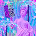 Contemporary minimal fashion concept collage. Antique statue Lady and Dj Disco stuff. Back in 90s party style. Zine and vapor wave