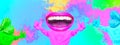 Contemporary minimal pop surrealism collage banner art. Happy Lips and more Likes. Thumb up, social networks, promotion concept