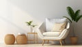 Contemporary minimalist interior with comfortable armchair on empty white concrete wall background Royalty Free Stock Photo