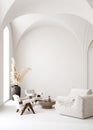 Contemporary minimalist white interior, Scandi-Boho style