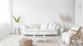 Contemporary minimalist white interior, Scandi Boho style. Generative Ai Royalty Free Stock Photo