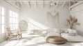 Contemporary minimalist white interior, Scandi Boho style. Generative Ai Royalty Free Stock Photo